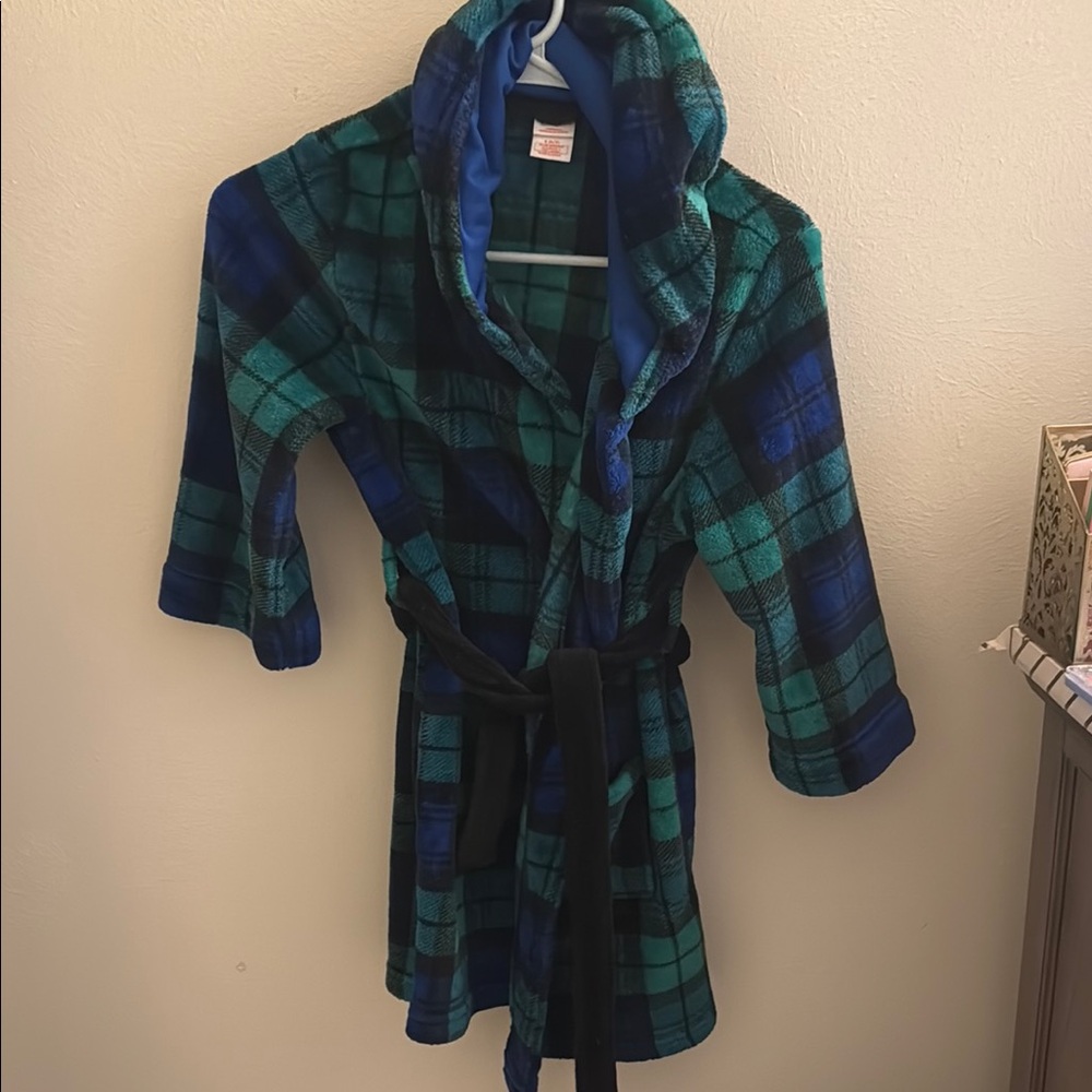 Cat & Jack Green and Blue Hooded Robe with Tie Belt